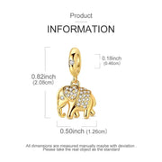 Gold Elephant Pandora Charm | Crystal Heart Dangle | 14k Plated Lucky Animal | Safari Wisdom Gift