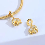 Gold Elephant Pandora Charm | Crystal Heart Dangle | 14k Plated Lucky Animal | Safari Wisdom Gift