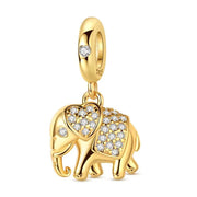 Gold Elephant Pandora Charm | Crystal Heart Dangle | 14k Plated Lucky Animal | Safari Wisdom Gift