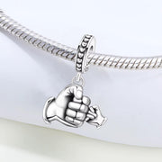 Dad Pandora Charm | Father Son Hand Fist Bump | Silver Family Dangle | New Baby Gift