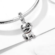 Pug Dog Bead Fits Pandora Charm Bracelet, Silver Puppy Animal Pet Collar Enamel Jewelry