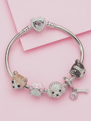 Sparkling Poodle Head Bead Fits Pandora Charm Bracelet Silver Crystal Animal Puppy Pet Gift