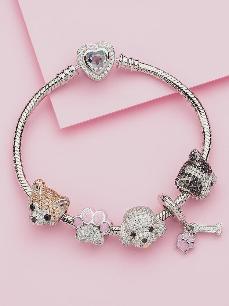 Sparkling Poodle Head 925 sterling silver charm