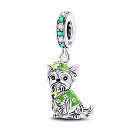 Yorkie Dog St Patrick's Day Pandora Charm | Puppy Dangle | Irish Good Luck Pet Gift