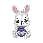 Easter Bunny Pandora Charm | Purple Egg Silver Bead | Rabbit Gift | Spring Jewelry