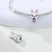 Easter Bunny Pandora Charm | Purple Egg Silver Bead | Rabbit Gift | Spring Jewelry