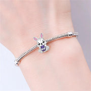 Easter Bunny Pandora Charm | Purple Egg Silver Bead | Rabbit Gift | Spring Jewelry