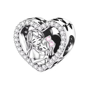 Mother Daughter Pandora Charm | Hugging Heart Bead | Pink Crystal Bow | Mom Gift | Family Jewelry