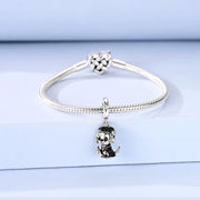 Graduation Dog Pandora Charm | Puppy Graduate Bead | Black Cap Diploma Dangle | Vet Student Gift