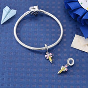 Pencil Pandora Charm | Pink Bow Heart Crystal | Teacher Student Gift | Silver School Dangle