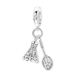 Badminton Pandora Charm | Shuttlecock Racket Dangle | Silver Birdie Bead | Sport Jewelry Athlete Gift