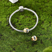 Volleyball pandora charm Gold Blue White Enamel Sport Bead Athlete Player Gift Team Jewelry
