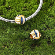 Volleyball pandora charm Gold Blue White Enamel Sport Bead Athlete Player Gift Team Jewelry