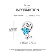 Seal Pandora Charm | Blue Heart Crystal | Ocean Animal Bead | Silver Marine Life Gift
