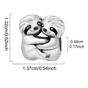Hugging Sloths Bead Fits Pandora Charm Bracelet, Silver Enamel Couple Animal Jungle Love Gift