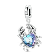 Crab Bead Fits Pandora Charm Bracelets, Blue Crystal Silver Dangle, Ocean Animal Jewelry Gift