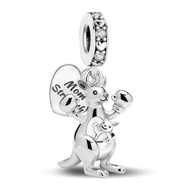 Mom Strength Pandora Charm | Boxing Kangaroo Dangle | Silver Mother Baby Joey Gift