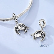 Horse Horseshoe Pandora Charm | Silver Pony Dangle | Equestrian Lucky Amulet | Western Cowgirl Gift