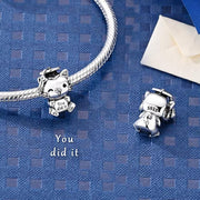 Graduation Cat Pandora Charm | You Did It Silver Bead | Black Cap Kitten | Student Gift