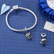 Graduation Dog Pandora Charm | Puppy Graduate Bead | Black Cap Diploma Dangle | Vet Student Gift