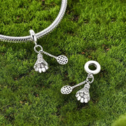 Badminton Pandora Charm | Shuttlecock Racket Dangle | Silver Birdie Bead | Sport Jewelry Athlete Gift