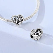 Cat Mom Bead Fits Pandora Charm Bracelet, Girl & Kitten Heart, Silver Pet Lover Gift