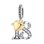 18th Birthday Bead Fits Pandora Charm Bracelet, Number Eighteen Silver Dangle Daughter Milestone Gift