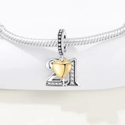 21st Birthday Bead Fits Pandora Charm Bracelet, Silver Number Twenty One Dangle, Anniversary Gift