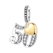 50th Anniversary Bead Fits Pandora Charm Bracelet, Silver Number Fifty Dangle, Birthday Gift