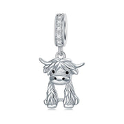 Highland Cow Bead Fits Pandora Charm Bracelet, Silver Scottish Bull Animal Dangle Jewelry Gift