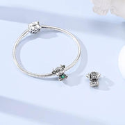 Highland Cow Bead Fits Pandora Charm Bracelet, Green Heart, Scottish Hielan Coo Pet Gift