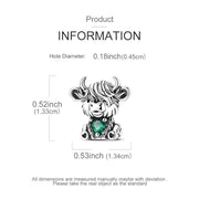 Highland Cow Bead Fits Pandora Charm Bracelet, Green Heart, Scottish Hielan Coo Pet Gift