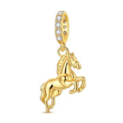 Gold Horse Dangle Bead Fits Pandora Charm Bracelet, Silver Equestrian Animal Stallion Jewelry Gift