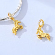 Gold Horse Dangle Bead Fits Pandora Charm Bracelet, Silver Equestrian Animal Stallion Jewelry Gift