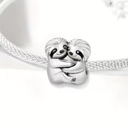 Hugging Sloths Bead Fits Pandora Charm Bracelet, Silver Enamel Couple Animal Jungle Love Gift