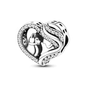 Cat Mom Bead Fits Pandora Charm Bracelet, Girl & Kitten Heart, Silver Pet Lover Gift
