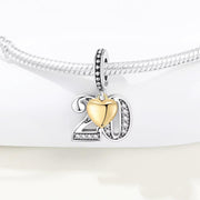 20th Anniversary Bead Fits Pandora Charm Bracelet, Silver Number Twenty Heart Dangle, Birthday Gift