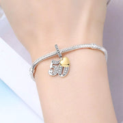 50th Anniversary Bead Fits Pandora Charm Bracelet, Silver Number Fifty Dangle, Birthday Gift