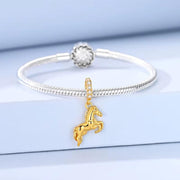 Gold Horse Dangle Bead Fits Pandora Charm Bracelet, Silver Equestrian Animal Stallion Jewelry Gift