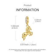 Gold Horse Dangle Bead Fits Pandora Charm Bracelet, Silver Equestrian Animal Stallion Jewelry Gift