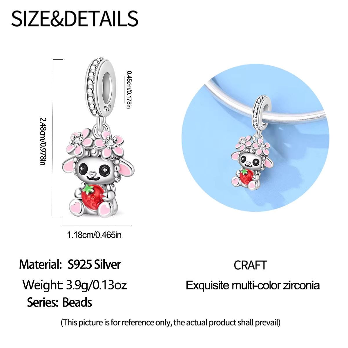 Strawberry Sheep sterling silver charm view 6