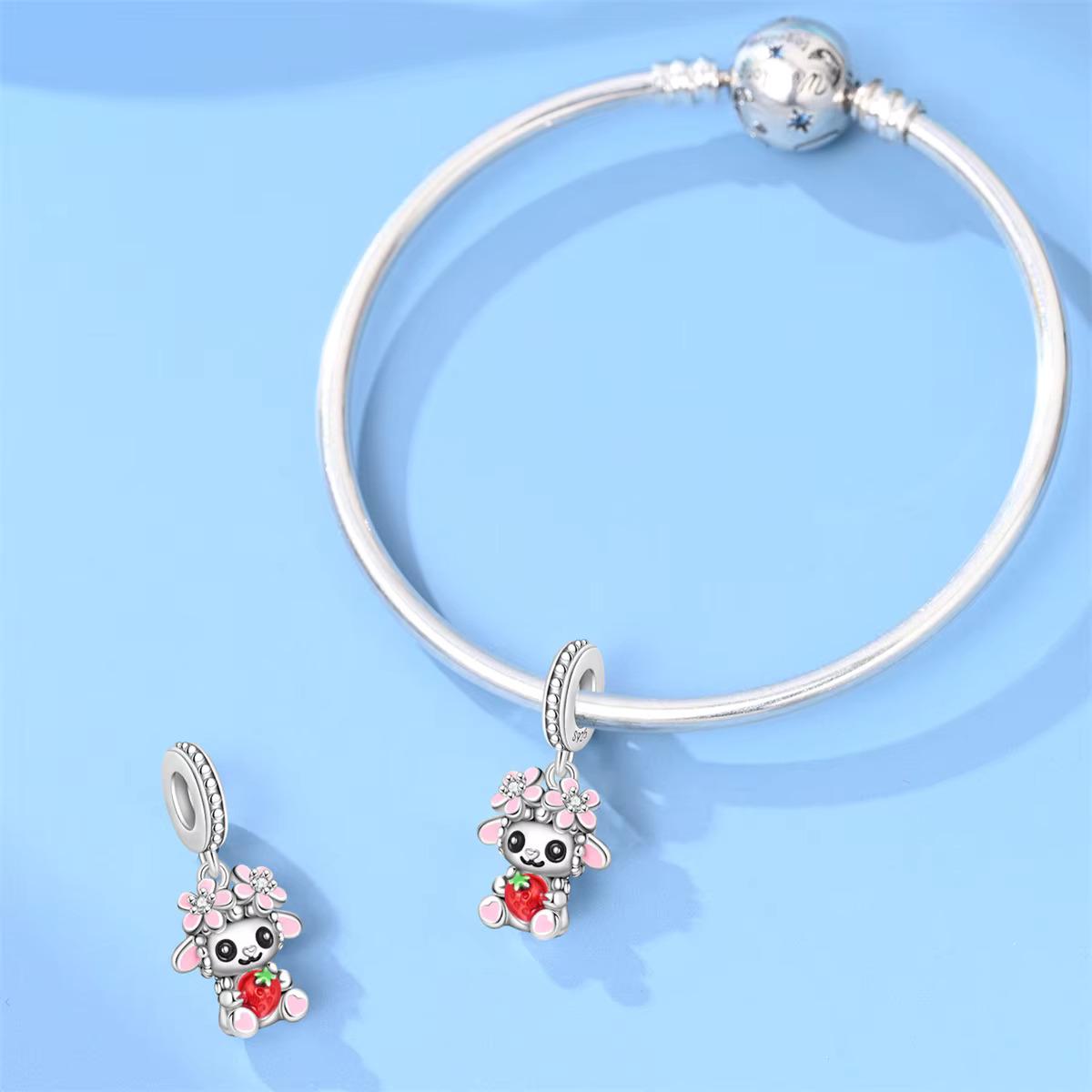 Strawberry Sheep sterling silver charm view 7