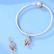 Strawberry Sheep Bead Fits Pandora Charm Bracelet, Silver Lamb Pink Flower Enamel Animal Gift
