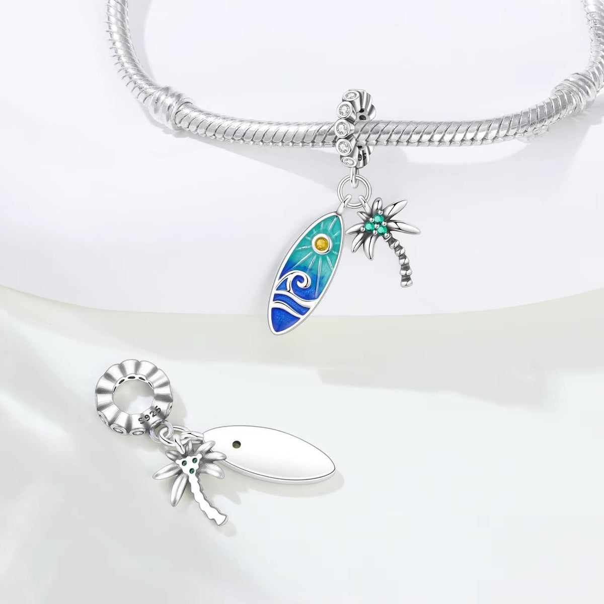 Surfboard charm detail view