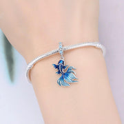 Blue Betta Fish Bead Fits Pandora Charm Bracelet, Silver Fancy Goldfish Crystal Jewelry Gift