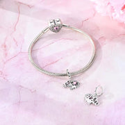 Elephant Bead Fits Pandora Charm Bracelet, Silver Pink Heart Animal Dangle Lucky Wisdom Gift