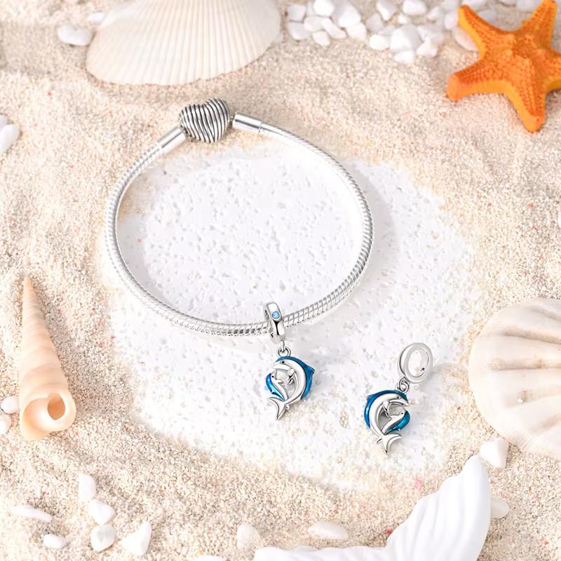 Mother Baby Dolphin sterling silver charm view 6