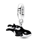 Orca Bead Fits Pandora Charm Bracelet, Mom & Baby Killer Whale, Ocean Animal Jewelry Gift