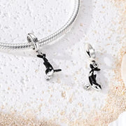 Orca Dangle Fits Pandora Charm Bracelet, Black Killer Whale Silver Bead, Starfish Ocean Gift