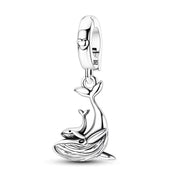 Whale Dangle Fits Pandora Charm Bracelet, Mom & Baby Silver Ocean Animal Bead, Jewelry Gift
